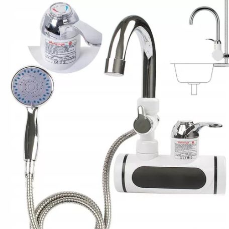 Nástěnný průtokový ohřívač vody s LED displejem a sprchovou hlavicí - 3000 W