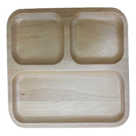 Obdélníkový dřevěný tác se třemi přihrádkami - 28 cm x 24 cm