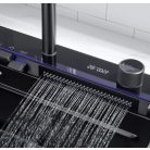 Elegantní multifunkční kuchyňský dřez Detroit z nerezavějící oceli s dvojitým kohoutkem, myčkou sklenicí, LED displejem a prkénkem na krájení - 75 cm x 45 cm