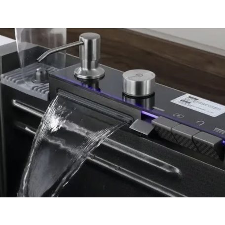 Elegantní multifunkční kuchyňský dřez Detroit z nerezavějící oceli s dvojitým kohoutkem, myčkou sklenicí, LED displejem a prkénkem na krájení - 75 cm x 45 cm