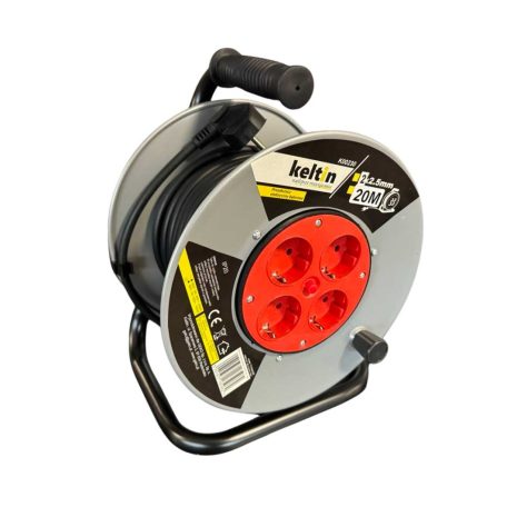 20 metrový prodlužovací kabel s kovovým bubnem a 4 zásuvkami, 2x2,5 mm