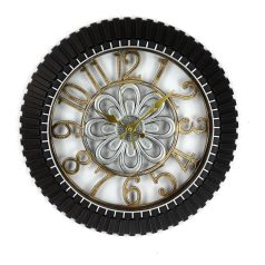   45 cm stylové kulaté nástěnné hodiny s jasně viditelným ciferníkem - v černé, zlaté a stříbrné barvě