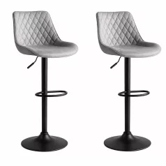   2 stylové barové židle Dallas s nastavitelnou výškou v šedé barvě s černými stojanem