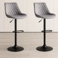   2 stylové barové židle Dallas s nastavitelnou výškou v šedé barvě s černými stojanem