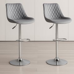   2 stylové barové židle Dallas s nastavitelnou výškou v šedé barvě s chromovým stojanem