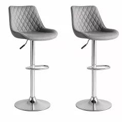   2 stylové barové židle Dallas s nastavitelnou výškou v šedé barvě s chromovým stojanem