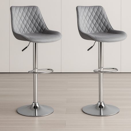 2 stylové barové židle Dallas s nastavitelnou výškou v šedé barvě s chromovým stojanem
