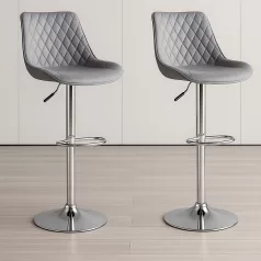   2 stylové barové židle Dallas s nastavitelnou výškou v šedé barvě s chromovým stojanem