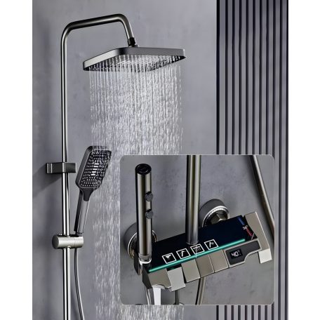 Čtvercová elegantní termostatická sprchová souprava s displejem teploty - prémiová edice