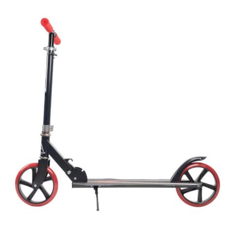 Skládací koloběžka v červené a černé barvě - nastavitelná výška, brzdový systém zadních kol, silikonová kolečka