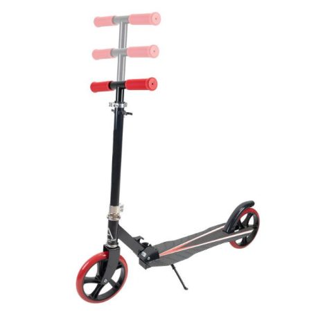 Skládací koloběžka v červené a černé barvě - nastavitelná výška, brzdový systém zadních kol, silikonová kolečka