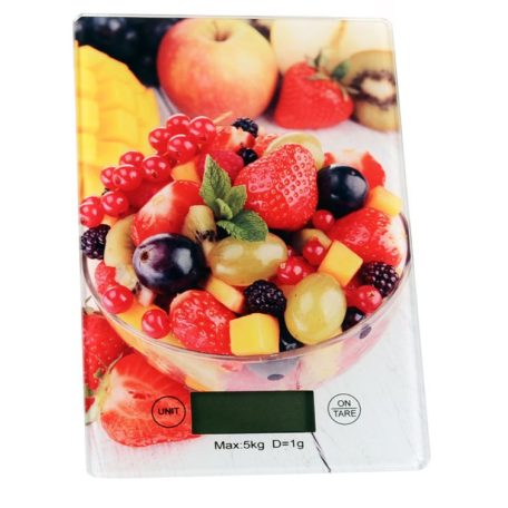 Digitální kuchyňská váha s LCD displejem a povrchem z tvrzeného skla - do 5 kg - ovocný vzor