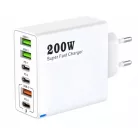200W bílá síťová rychlonabíječka 3 x USB-C, 2 x USB-A, iPhone, Huawei, Samsung, Xiaomi