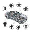 620-dílná sada autosvorek, plastová, univerzální, 16 různých modelů, černá barva