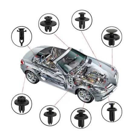 620-dílná sada autosvorek, plastová, univerzální, 16 různých modelů, černá barva