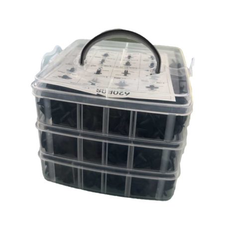 620-dílná sada autosvorek, plastová, univerzální, 16 různých modelů, černá barva