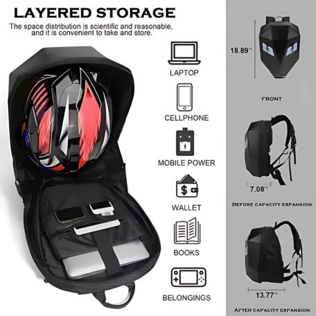 Černý batoh s LED očima