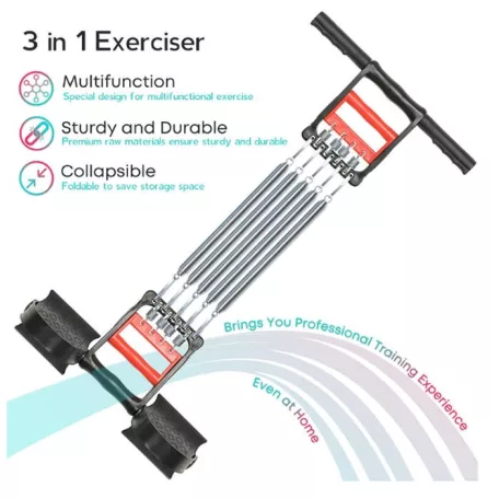 3 v 1-ním fitness expandér s 5 pružinami a ergonomickými rukojeťmi