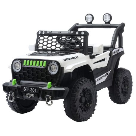 Elektrické auto s dvojitým motorem a dvojitou baterií v bílé barvě s rodičovským dálkovým ovládáním a koženým sedadlem