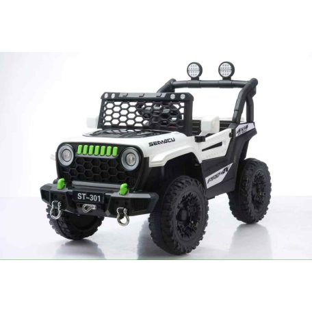 Elektrické auto s dvojitým motorem a dvojitou baterií v bílé barvě s rodičovským dálkovým ovládáním a koženým sedadlem