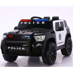   Elektrické policejní auto s dvojitým motorem a dvojitou baterií v černobílé barvě s rodičovským dálkovým ovládáním a koženým sedadlem