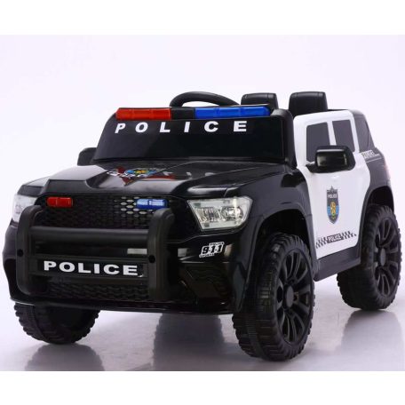 Elektrické policejní auto s dvojitým motorem a dvojitou baterií v černobílé barvě s rodičovským dálkovým ovládáním a koženým sedadlem