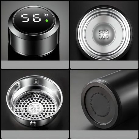 Smart termohrnek z nerezavějící oceli s LCD displejem - 480 ml